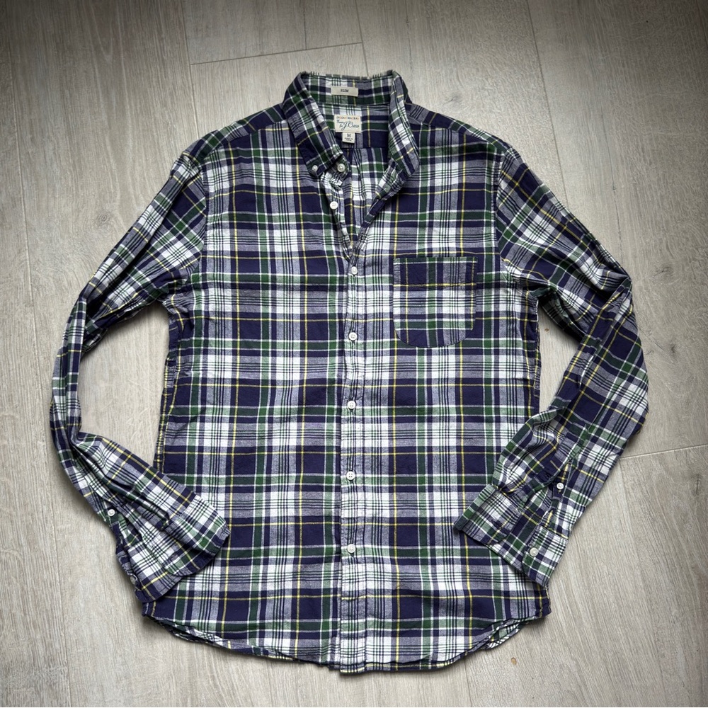J. Crew Blue and Green Casual Button Down Shirt